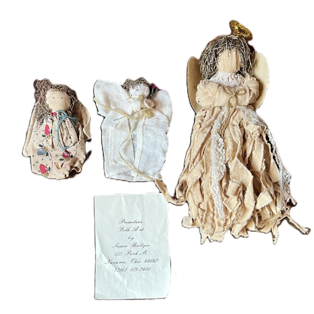 Primitive Folk Art Fabric Christmas Angel Ornaments